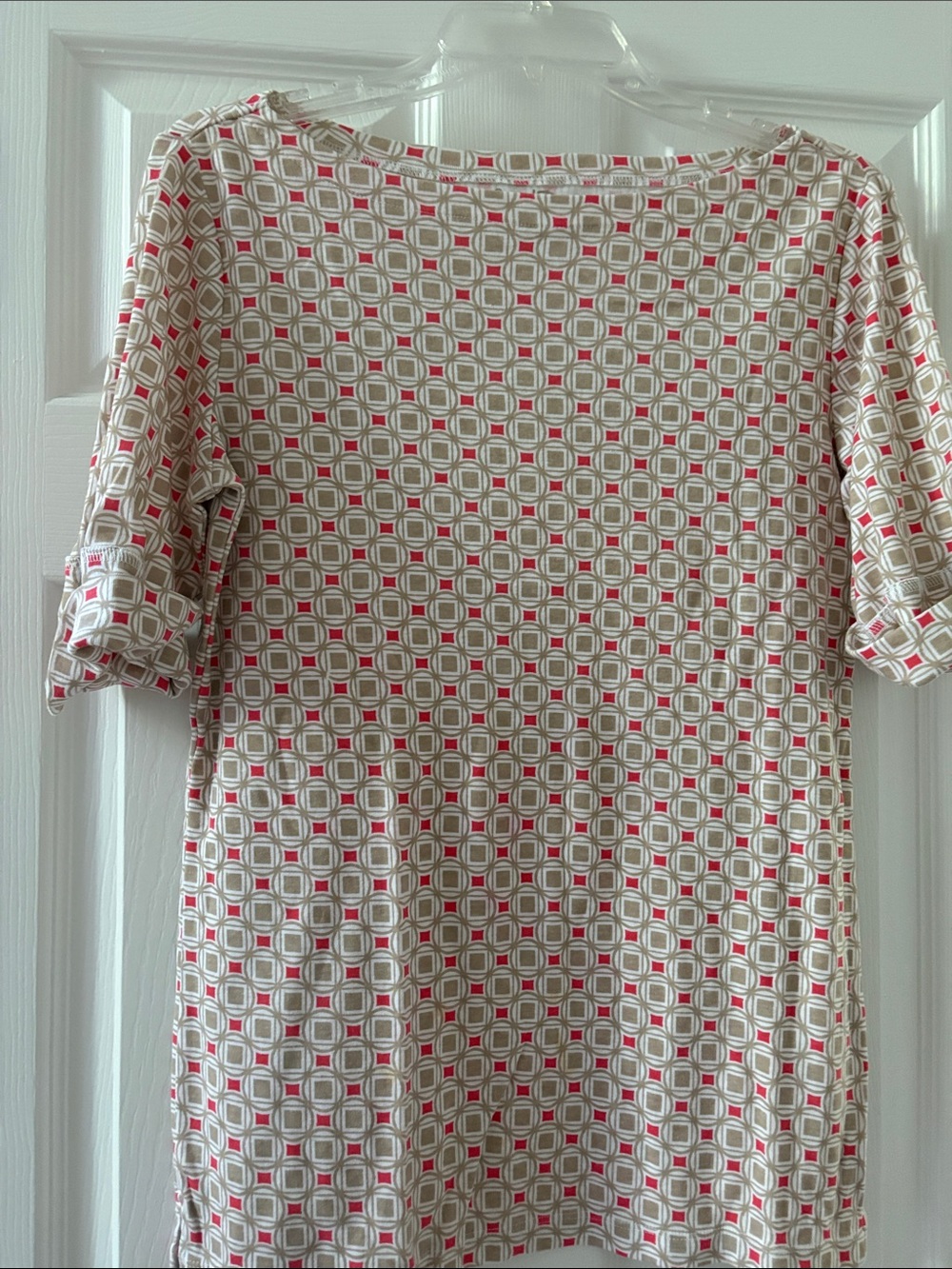 Coral Bay Cream Short Sleeve Top with Pink Geometric Print